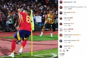 头槌建功！梅里诺社媒晒招牌绕角旗杆庆祝照：世预赛+3分！